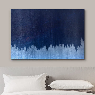 Grunge Style Ice Blue Pine Forest Silhouette Nature Wilderness Digital Art Modern Ultra