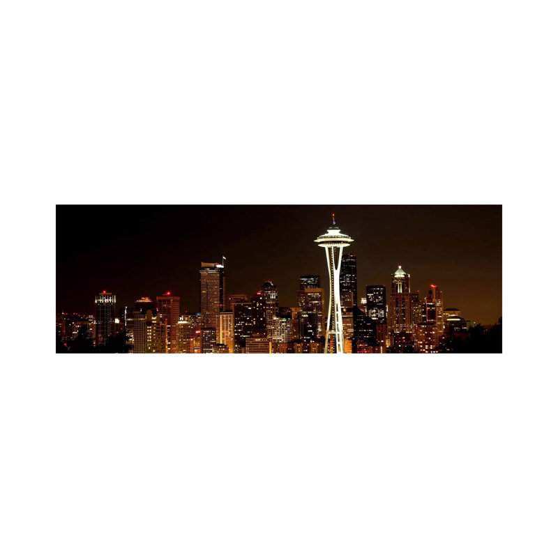 Seattle Skyline Cityscape (Night) by Unknown Artist - Wrapped Canvas Panoramic Print, 30.48 cm H x 91.44 cm W x 1.91 cm D