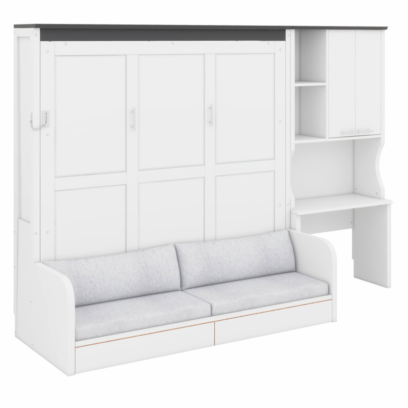Lit escamotable polyvalent avec canapé, bureau et armoire de rangement intégrés