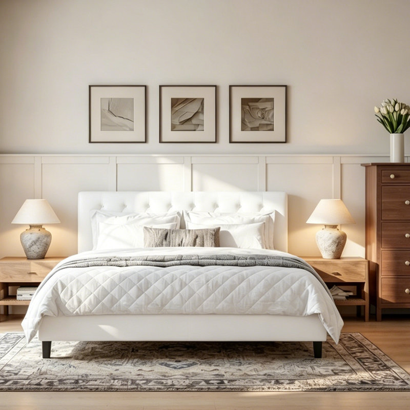 Mintz Vegan Leather Metal Platform Bed, Full, White