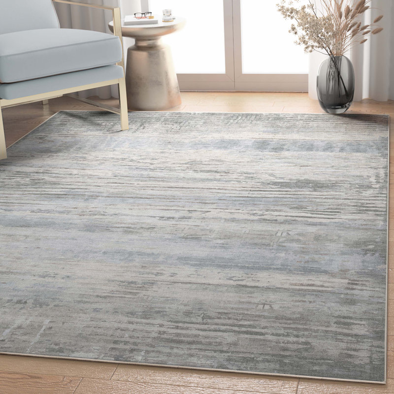 Nuzzo Havana Modern Geometric Lines Flat-Weave Beige Blue Area Rug, Rectangle 5'3" x 7'3"