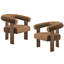 Ensemble de 2 chaises d'appoint en tonneau Mohair, 3 pieds en bois de noyer-931136351