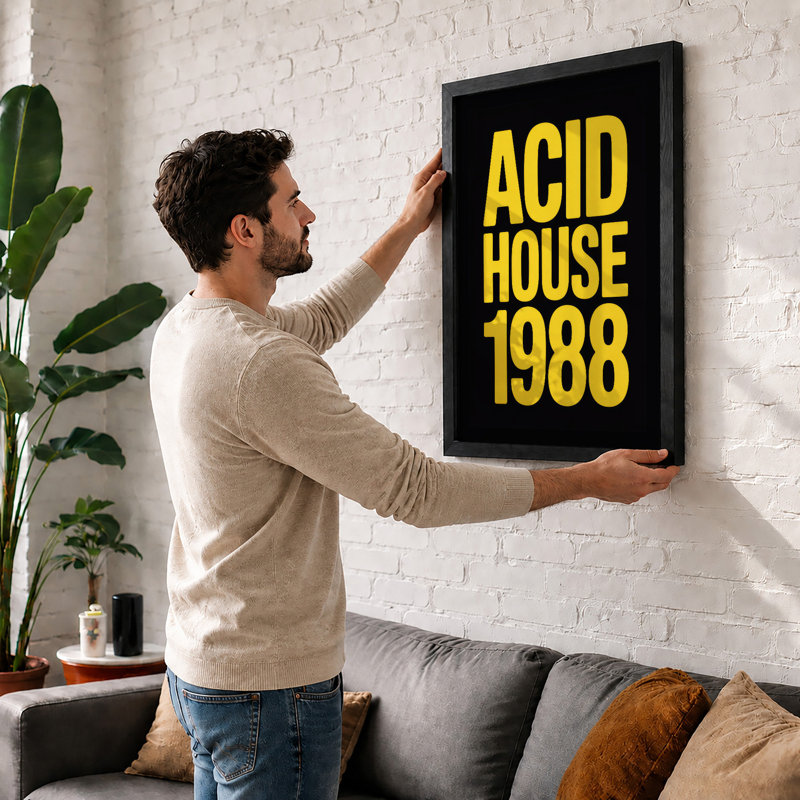Acid House 1988 Typography - Print, A2 - 59.4 x 42.0 cm, Black