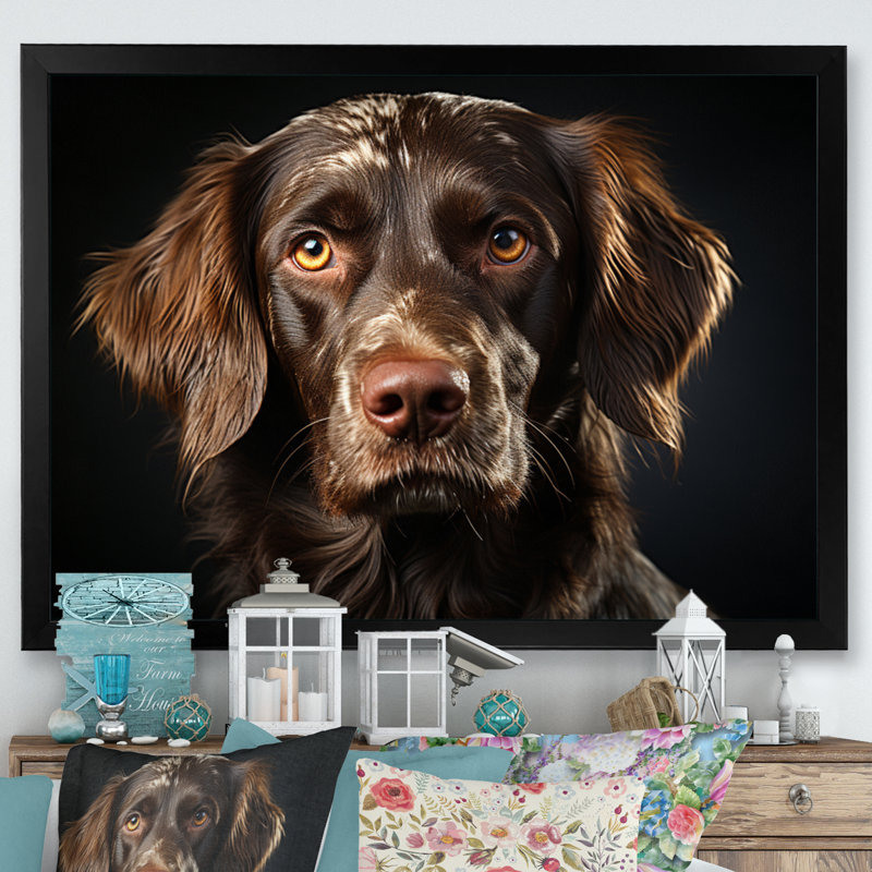 Portrait de chien II - impression, Cadre simple noir, H 12 po x l 20 po x P 1 po