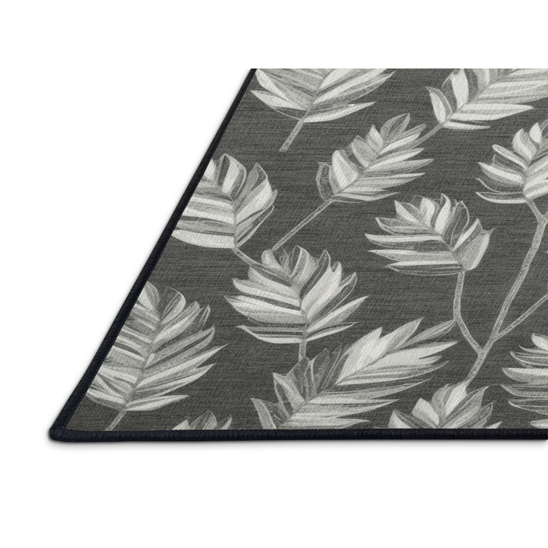 Machine Washable Botanical Gray Area Rug, Square 6'