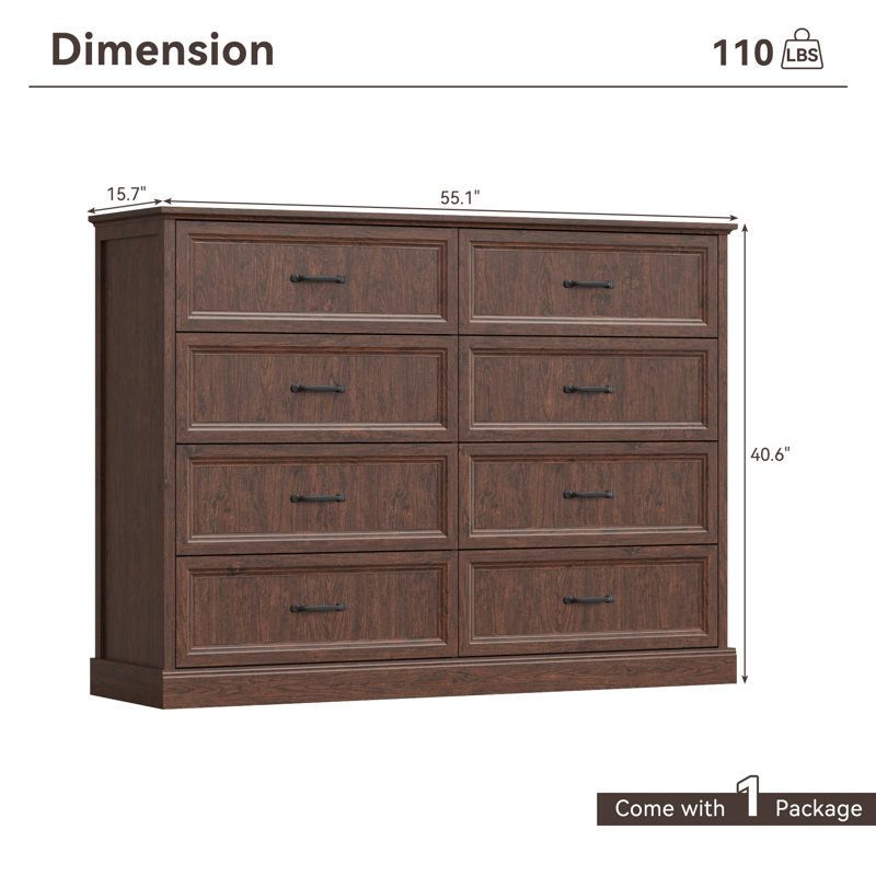 Moad Modern 55"W 7 Drawer Dressers,Bedroom Dresser, Walnut