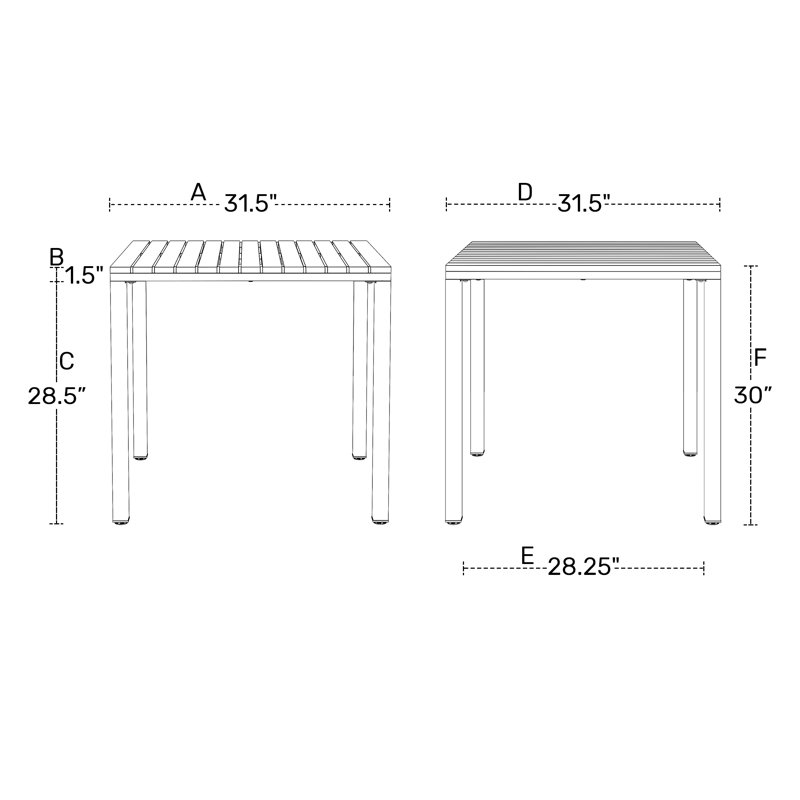 Table de salle à manger d'extérieur carrée 31,5 "avec structure en métal Jackqueline, Rouge