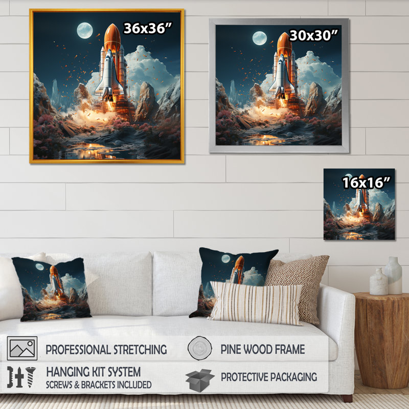 Rocketship Cosmic Odyssey sur impression sur toile, H 24 po x l 24 po x P 1 po, Cadre flottant doré