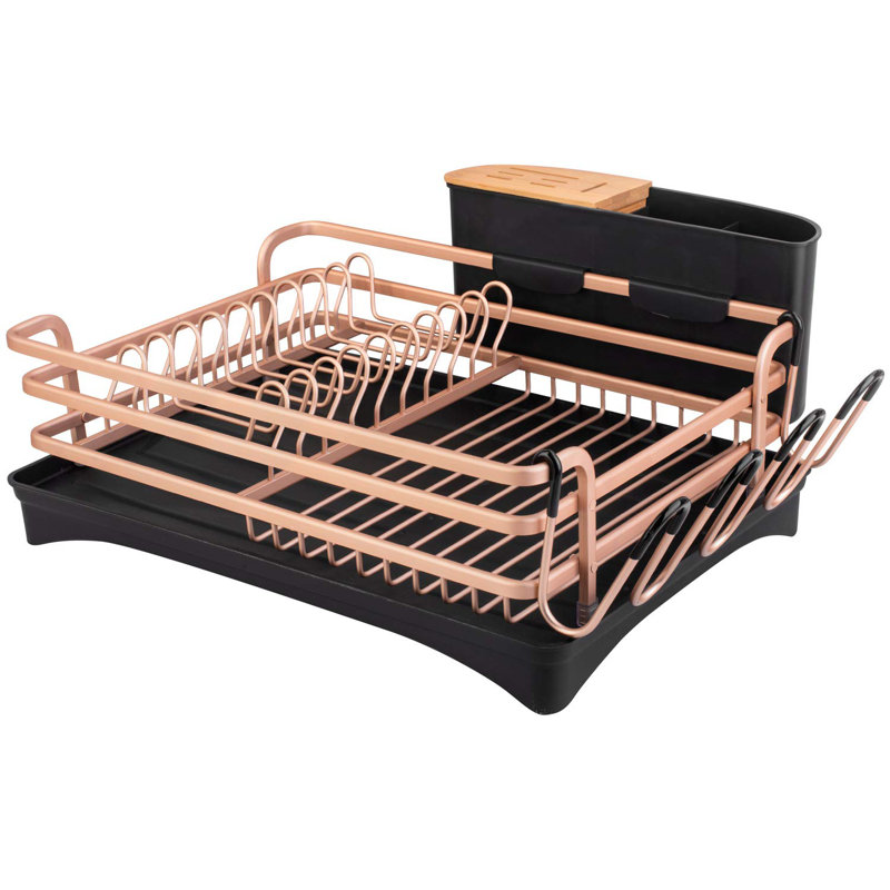 Égouttoir à vaisselle en aluminium, égouttoirs pour comptoir de cuisine, égouttoir à vaisselle avec porte-couverts amovible et porte-gobelet