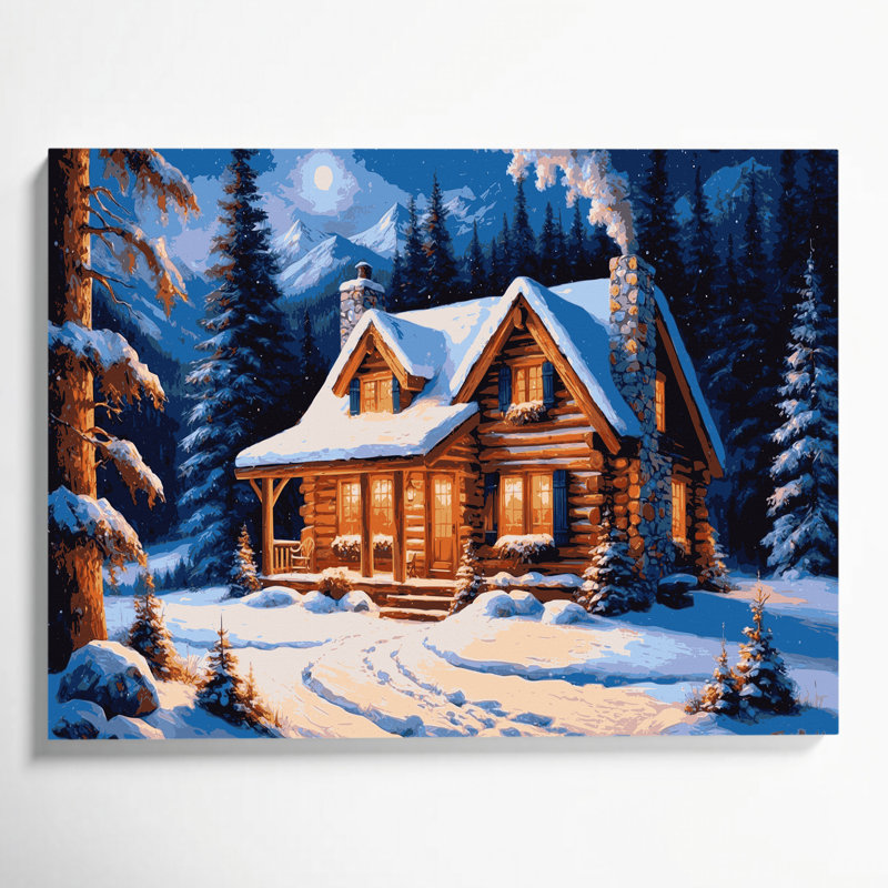 Art mural sur toile, "Christmas Mountain Cabins", H 16 po x l 20 po