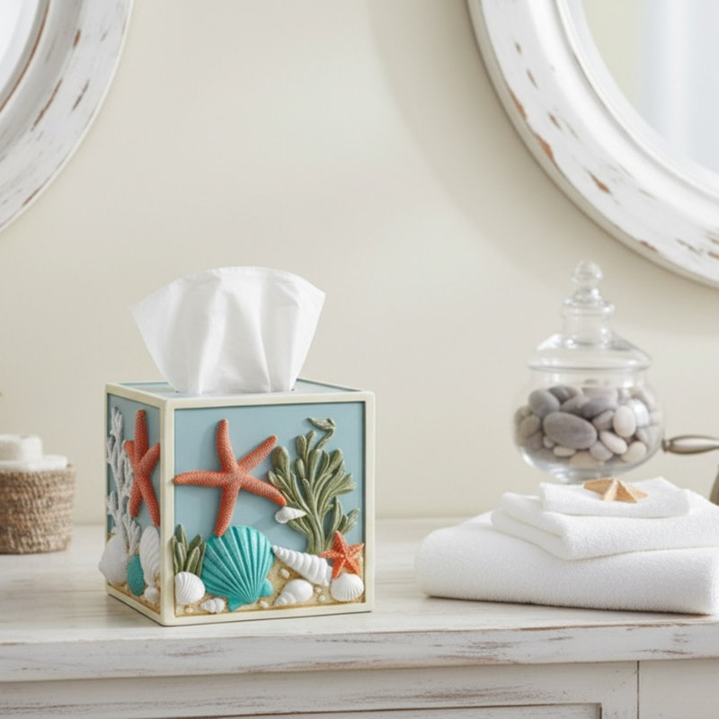 Seaside Splendor Coastal Bathroom Tissue Box Cover Decorative Accent