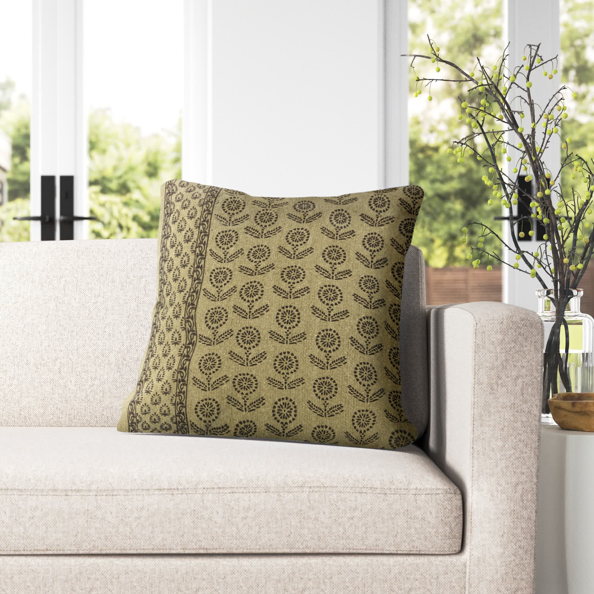 Elswickee Floral Cotton Throw Pillow, Pillow Cover Only - No Insert, Brown/Gray