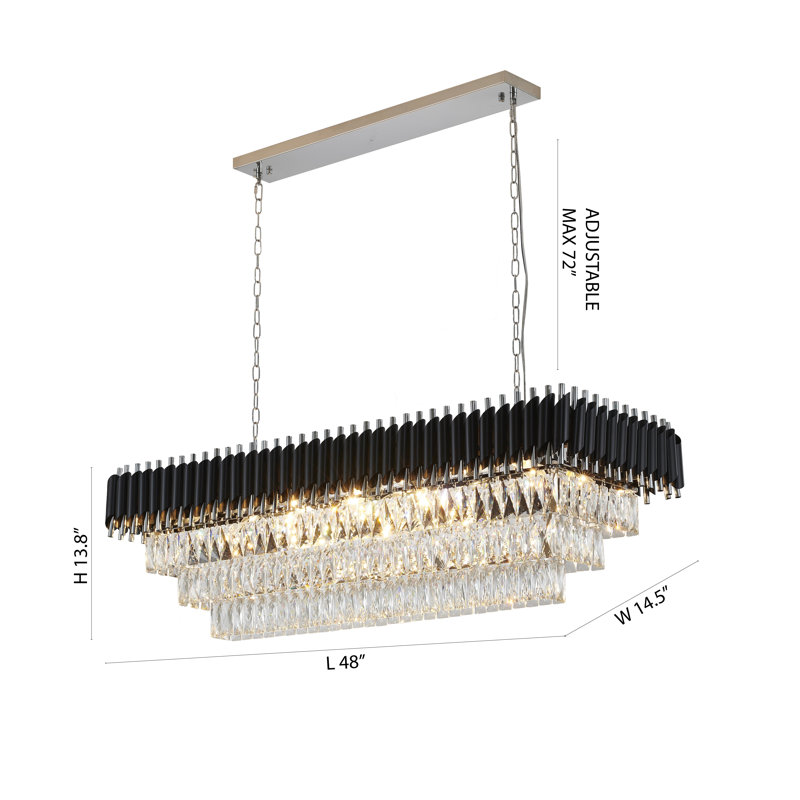 Mellissa 14 Light Black and Chrome Rectangular Chandelier With Crystal Accents, Black/Chrome