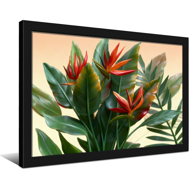 Plantes et fleurs Fleurs tropicales et motif de feuilles vertes, Toile tendue, Ne s’applique pas, H 24 po x l 36 po