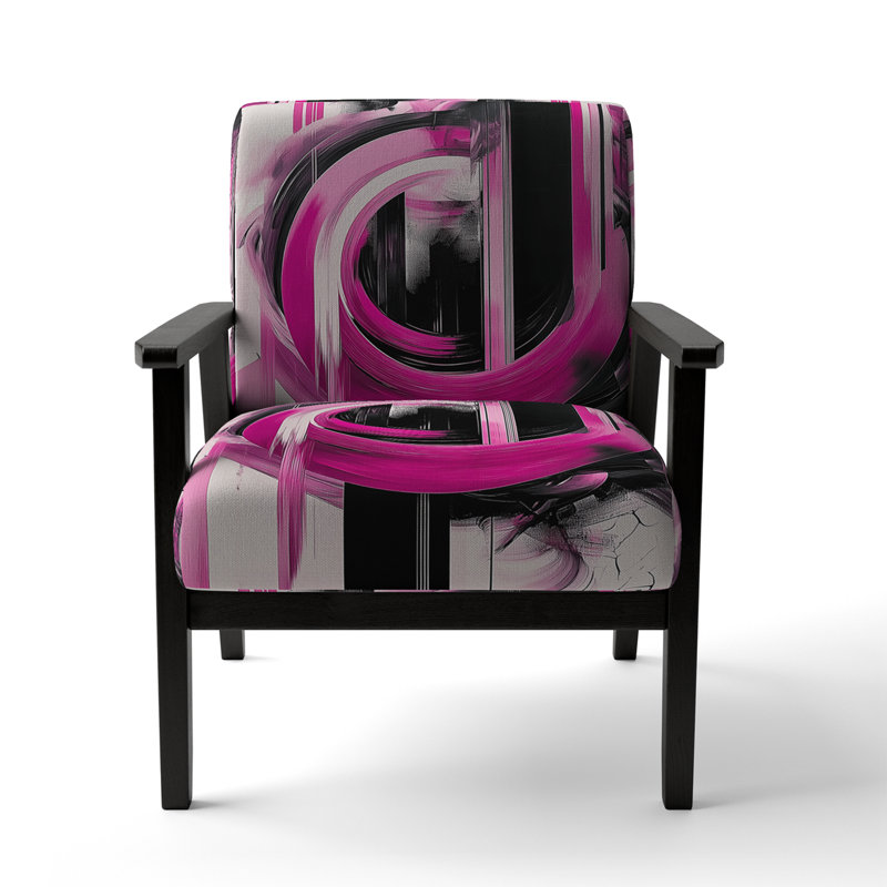 Chaise d'appoint rembourrée, fauteuil moderne Jifi, Rose / polyester noir, Accoudoirs carrés noirs