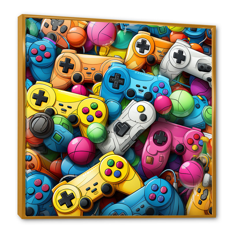 Colourful Gaming Controllers Ps - Art mural de jeux vidéo, H 36 po x l 36 po, Or