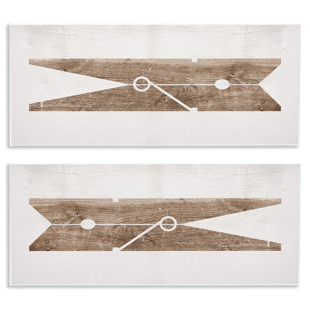 Minimal Laundry Clothespins Brown White Design by Daphne Polselli - 2 Piece Graphic Art Print on Canvas Stupell Industries