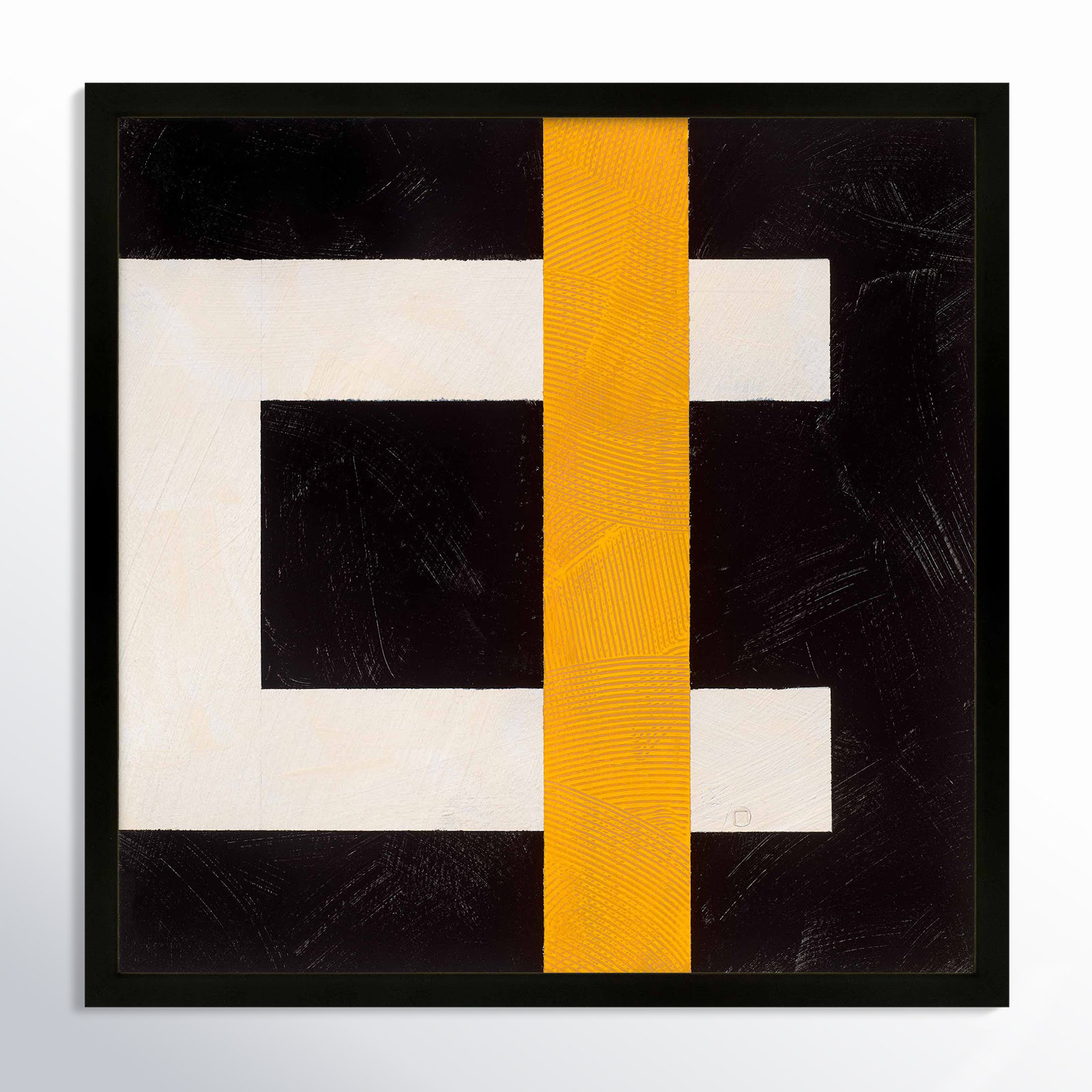 Composition With Yellow 3 by Robert Kamnatnik, Black Framed Paper, 16" H x 16" W x 1.25" D