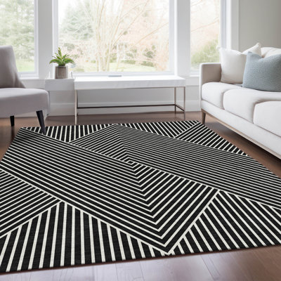 Premium Machine Washable Prisco Black Rug