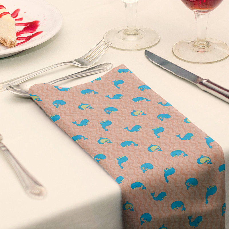 Serviette de coton à motif baleines, H 0,1 po x l 22 po x P 22 po, Orange / Bleu, Sergé de coton