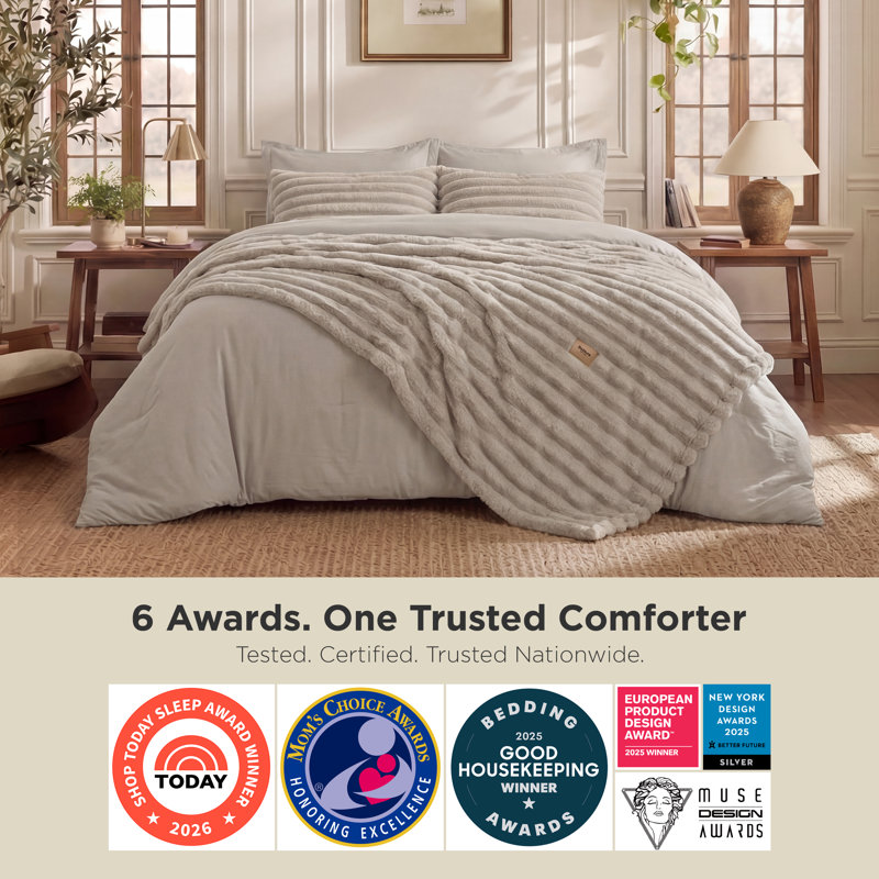 Bedsure King 2-in-1 Comforter Set with Detachable Fluffy Blanket – Beige SnapTech Design Bed-in-a-bag, All-Season Bedding Set(Set of 6)