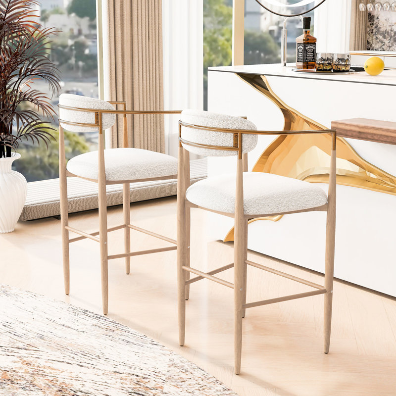 2 tabourets de comptoir beiges - Pieds en fer naturel avec îlot de cuisine de style simple avec poids de dossier de 265 lb et assise en tissu