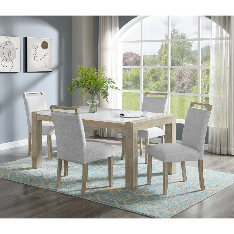 Mobilier de salle à manger contemporain en pierre de marbre, 5 pièces: table, 4 chaises