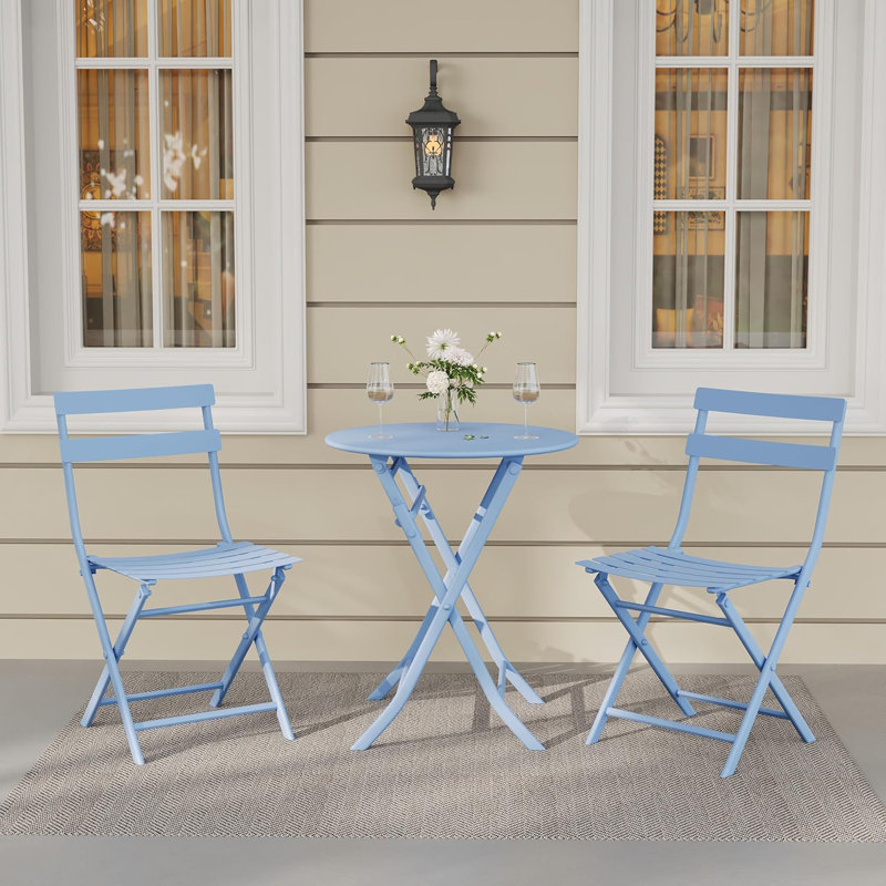 Outdoor 3 Pieces Patio Bistro Set, Waterproof Folding Coffee Table And Chairs Sets, Blue
