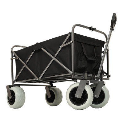 Chariot de plage avec de grandes roues pour le sable capacité de 500 lb - Conception brevetée, chariot tout terrain à structure en acier avec pneus pneumatiques de 9 po, conception pliable pliable, sangle avec sac multiusage