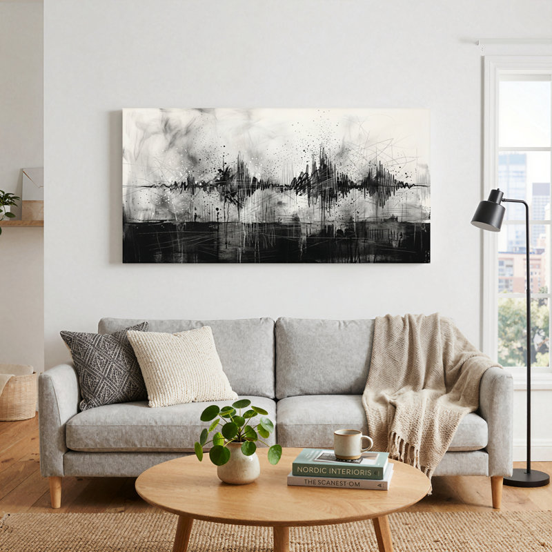 Ensemble de 1 tableau abstrait sur toile représentant une onde sonore, 46“W x 24”H, Wrapped Canvas
