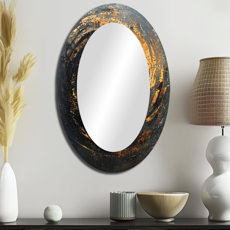 Black Gold Fractal Celestial Splendor - Gold Oval Wall Mirror Decor, 36" x 24"