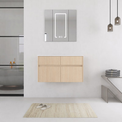 32 Inch Wall-Mounted Bathroom Vanity Base, 2-Soft Close Doors and 1-Drawer