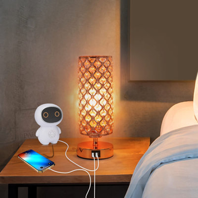 Touch Control Crystal Rose Gold Table Lamp Set Of 2, 3-Way Dimmable Nightstand Lamps With Dual USB Charging Ports, Decorative Pink Bedside Desk Lamp F -  Rosdorf Park, 32D4FB429E41451F9F1D42EBEA43407E