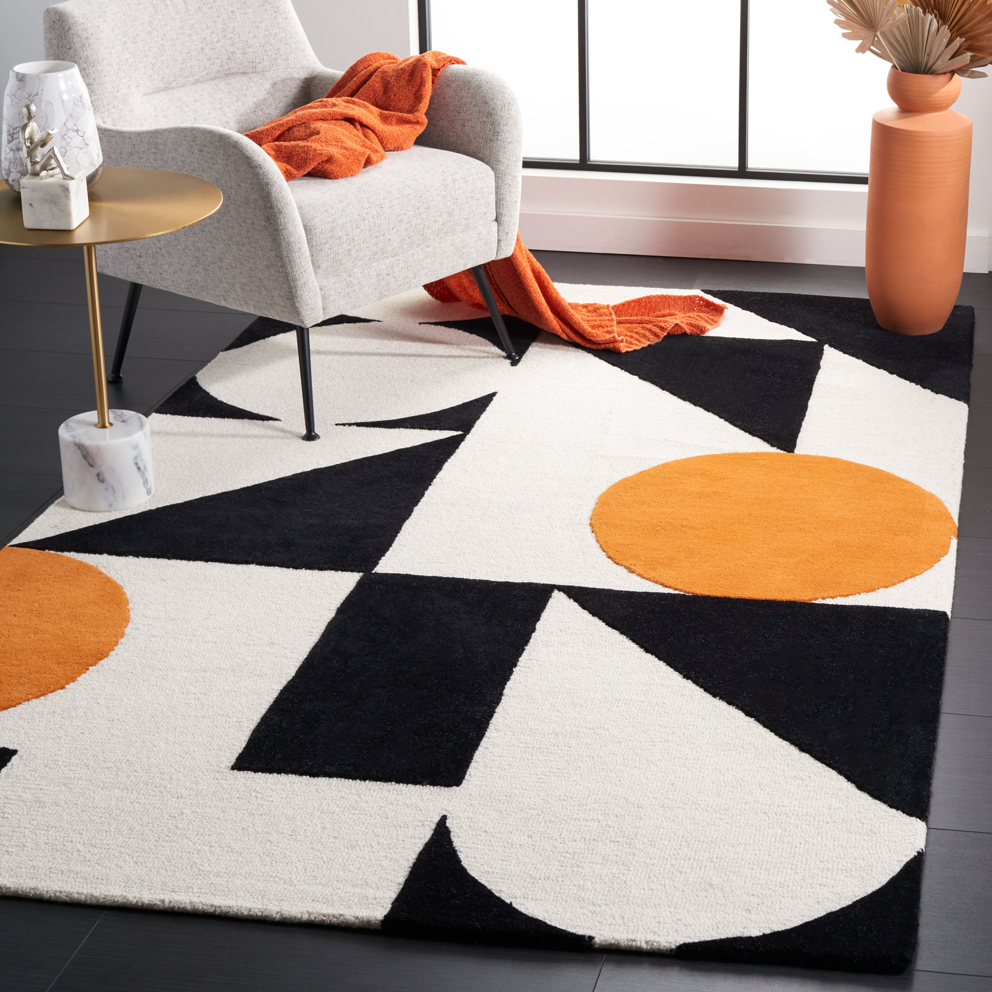 Felipe Handmade Wool Rust / Black Rug, Rectangle 6' x 9'