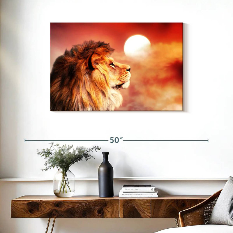 Lion Overlooking Sunset, 24" H x 36" W