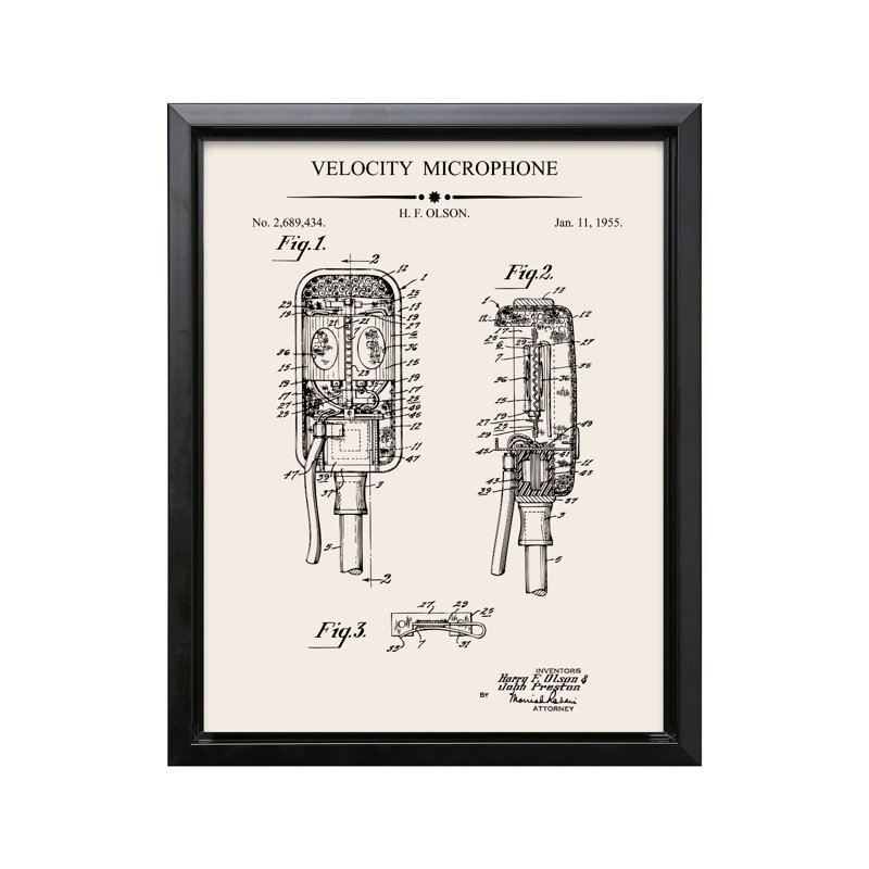 Microphone Blueprint No2, Black Framed, Canvas, 12"H x 16"W
