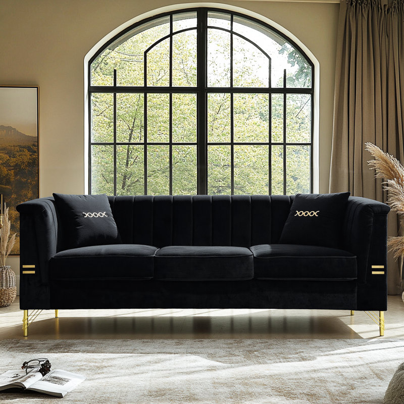 Eugeniu 83.46'' Velvet Sofa, Black Velvet