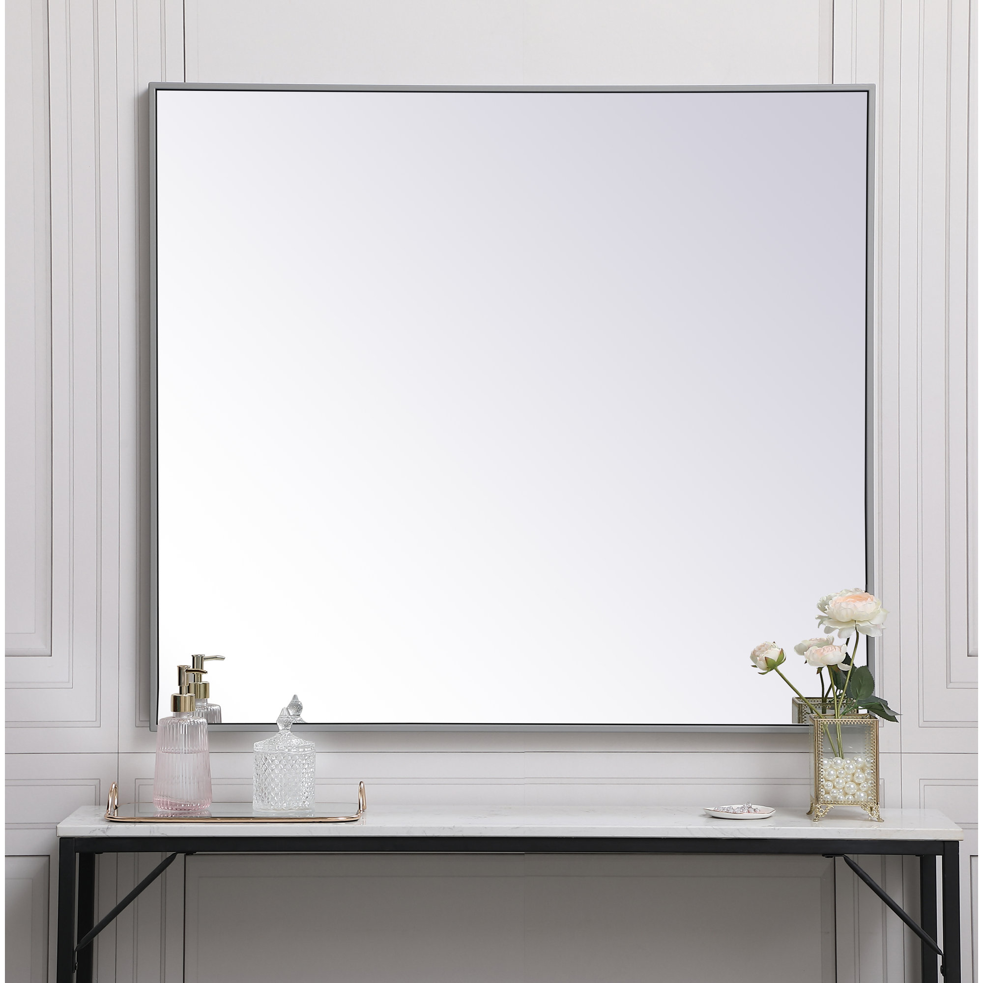 Sabine Metal Rectangle Wall Mirror, 40" x 36", Silver