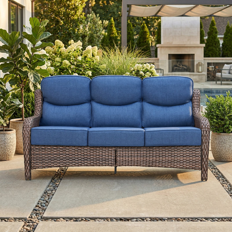 Canapé d'extérieur en osier de patio avec coussins de 6 po Wickes, Bleu, Brun
