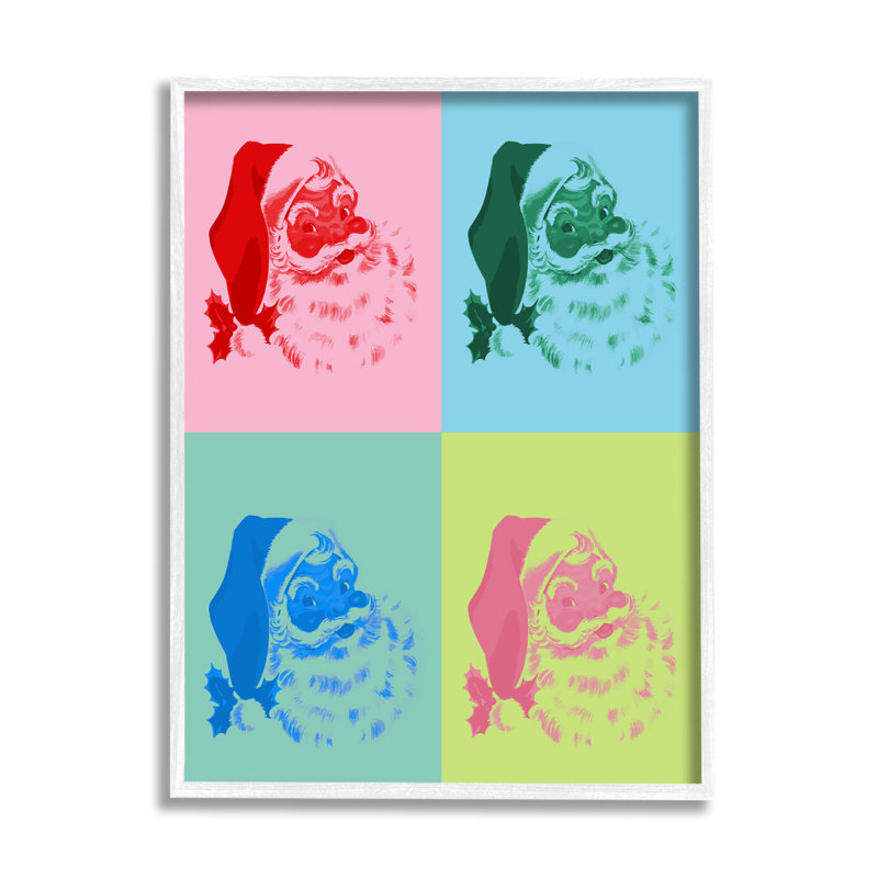 Père Noël de style pop - 285, H 30 po x l 24 po x P 1,5 po, Giclée encadrée blanc bord de mer