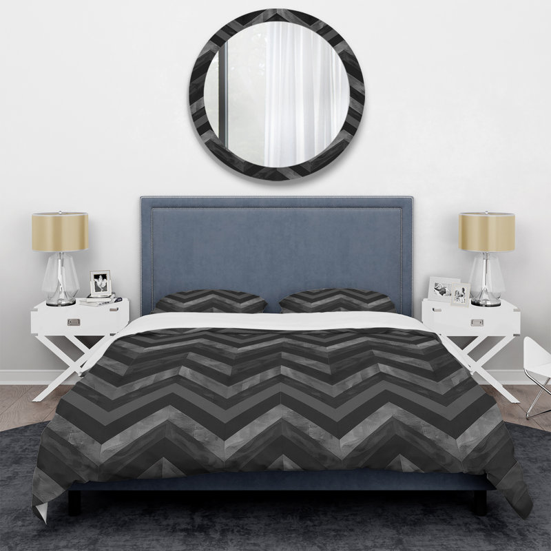 Ensemble de housse de couette transitionnel, Housse de couette très grand et 2 très grandes t, Grey Dynamic Chevron I