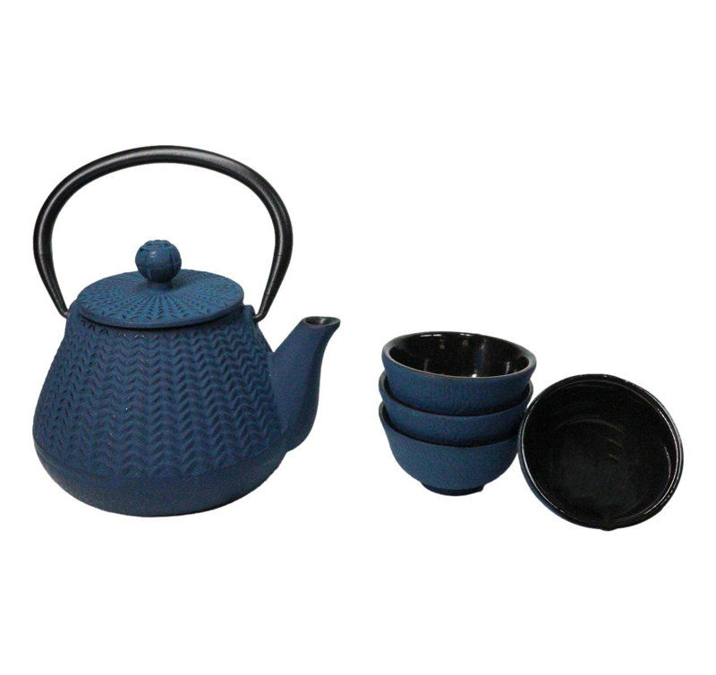 Petite théière en fonte 10 oz avec 4 petites tasses à thé Royal Blue