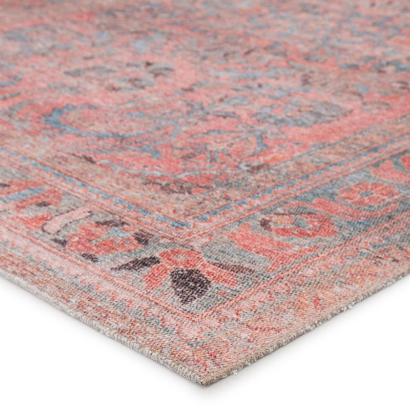 Machine Washable  Oriental Pink/Light Blue Area Rug, Rectangle 7'6" x 9'6"