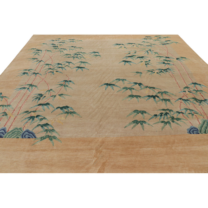 Rug & Kilim’S Oversized Chinese Art Deco Style Floral Square Rug In Beige, Rectangle 10' x 14'