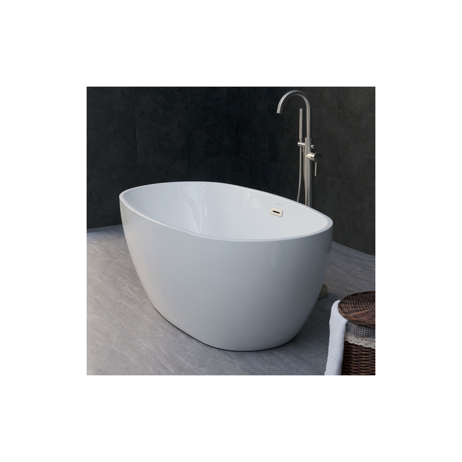 Ember 59'' Soaking Acrylic Bathtub, Brushed Nickel, White