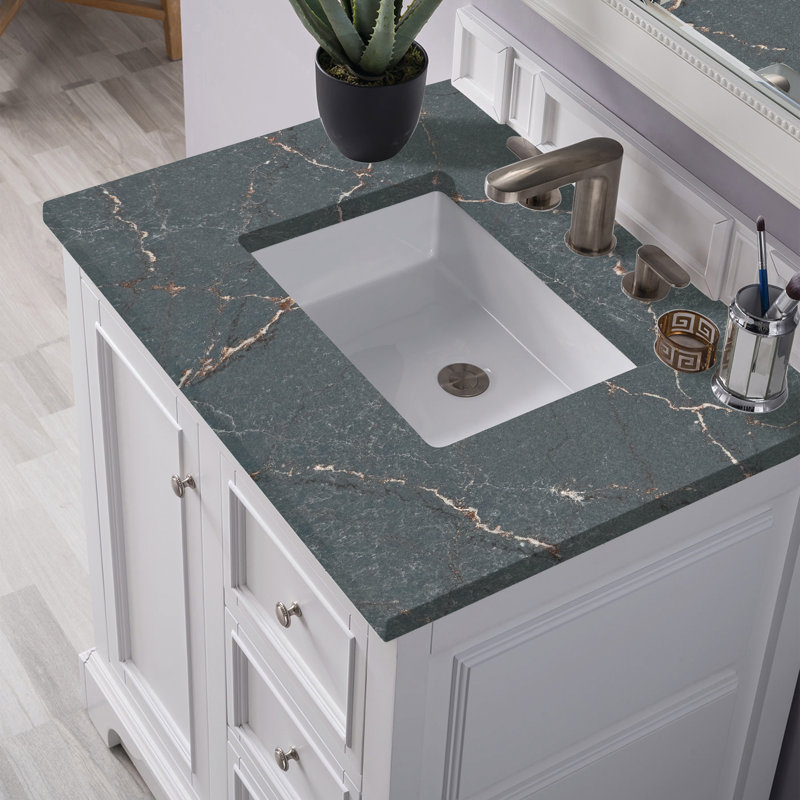 Kewstoke 31.3'' Single Bathroom Vanity with Top, Bright White, Parisien Bleu, 8" Widespread