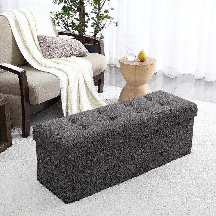 Ottoman Bench with Storage,Linen Fabric Upholstered Bench Bedroom