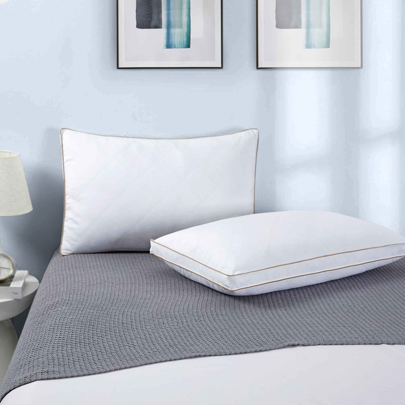 Queen White Goose Feather Down Pillow Set with Quilted Cotton Cover