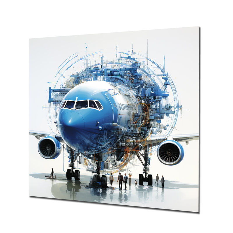 Air Macro Blueprint - Avion, art mural en métal, H 16 po x l 16 po x P 1 po