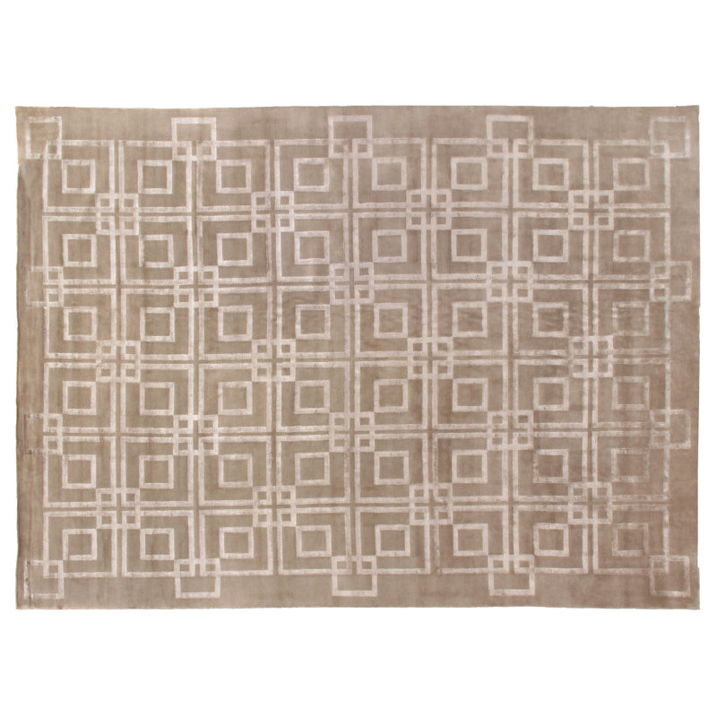 Super Tibetan Hand Knotted Geometric Area Rug, Rectangle 9' x 12'